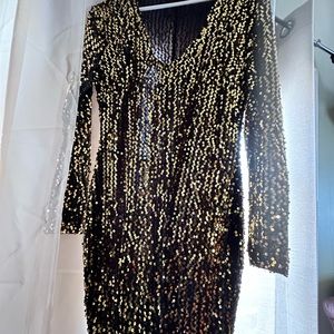 Black with gold sequin long sleeved dress